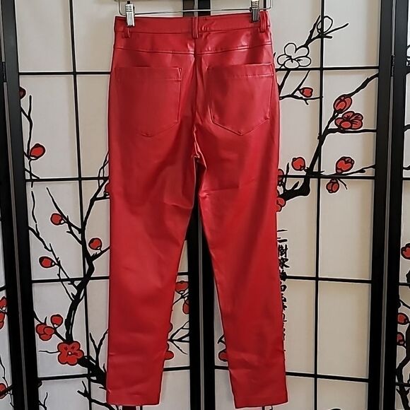 Pinko Red Faux Leather Pants - Picture 3 of 10